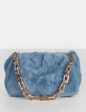 The Bracken Blue Faux Fur Chain Handbag
