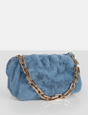 The Bracken Blue Faux Fur Chain Handbag