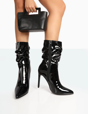 Zurich Black Patent Croc Stiletto Ankle Pointed Heeled Boots