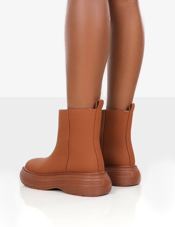 Caia Tan Platform Chunky Sole Ankle Boot