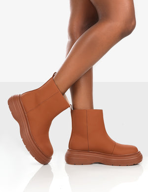 Caia Tan Platform Chunky Sole Ankle Boot