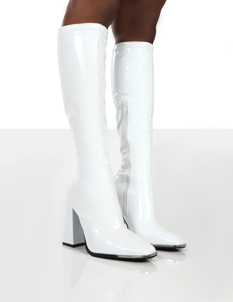 White Patent Knee Boots Caryn White Patent Wide Fit Knee High