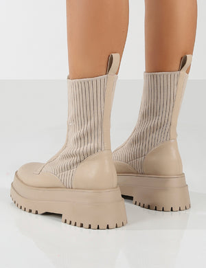 Code Nude PU Chunky Zip Up Detail Ankle Boots