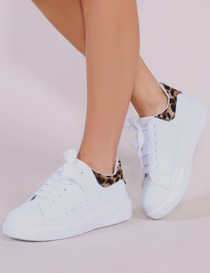 Bolt Platform Trainers in White and Leopard