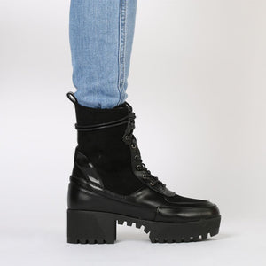 Khloe Chunky Sole Lace Up Ankle Boot in Black
