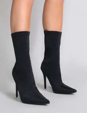 Direct Pointy Sock Boots in Black Stretch