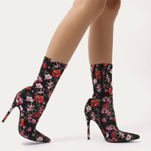 Direct Pointy Sock Boots in Floral Stretch
