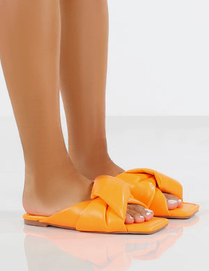 Apricot Orange PU Twisted Padded Strap Flat Sandals