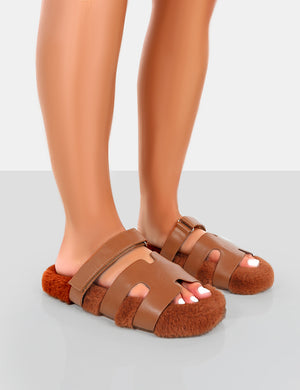Hot Fuzz Tan Borg Cut Out Flat Sandals