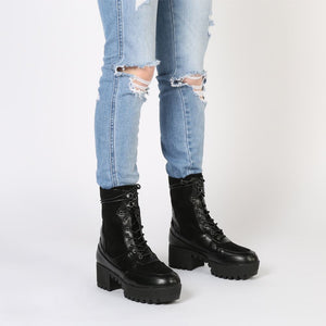 Khloe Chunky Sole Lace Up Ankle Boot in Black