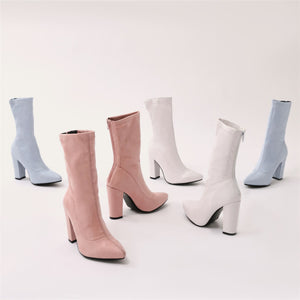 Macaron Sock Fit Ankle Boots in White