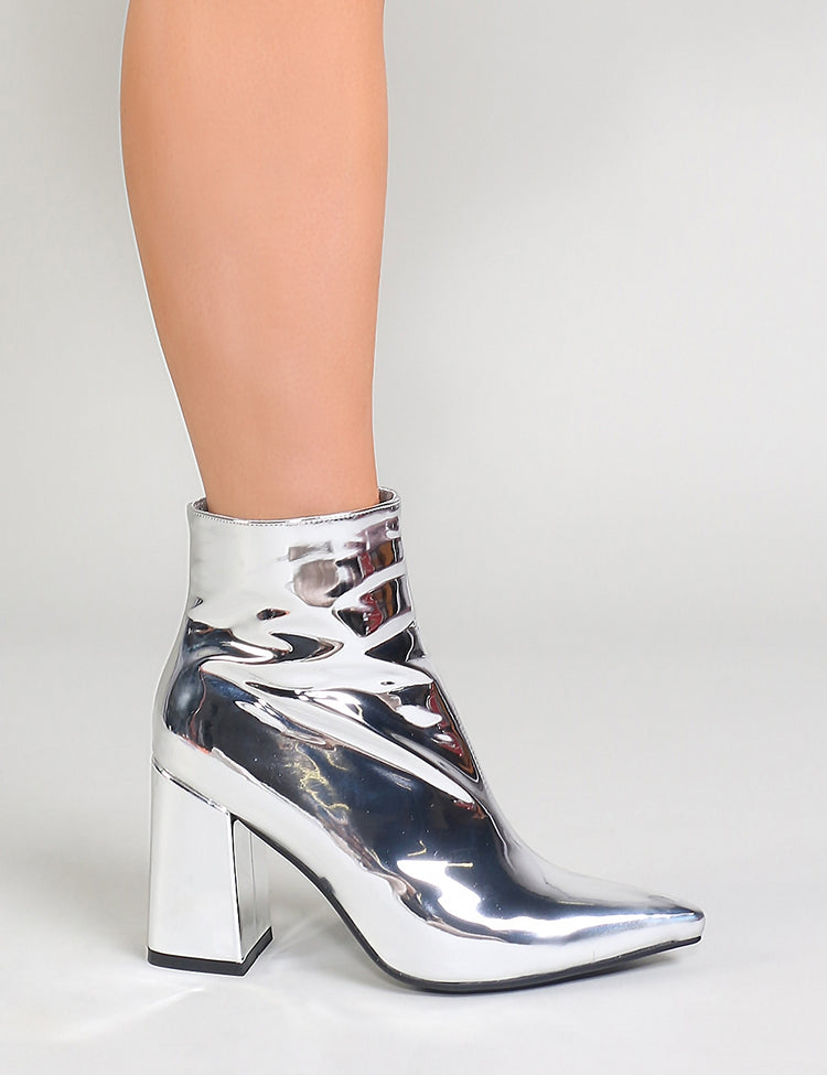 Empire Pointed Toe Ankle Boots in Silver Metallic | Public Desire