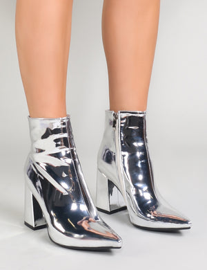 Empire Pointed Toe Ankle Boots in Silver Metallic | Public Desire