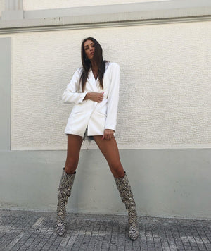 Nicole Snakeskin Slouch Knee High Boots