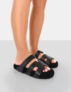 Hot Fuzz Black Borg Cut Out Flat Sandals