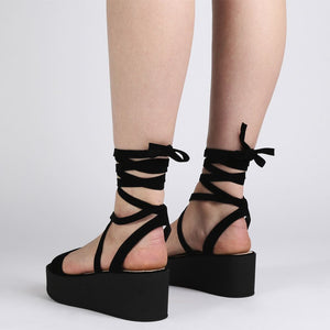 Diya Flatform Sandals in Black Faux Suede