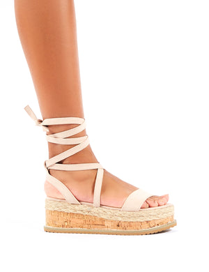Fresca Lace up Gladiator Sandal in Nude Faux Suede