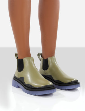 Myth Green Chunky Sole Chelsea Boots