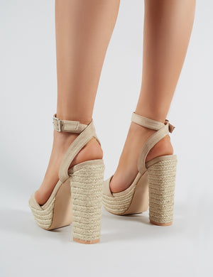 Hanalei Espadrille Block Heels in Nude Faux Suede