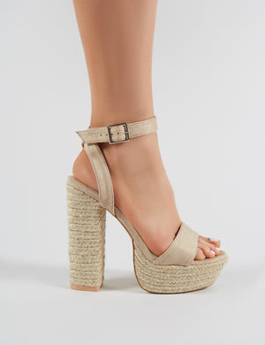Hanalei Espadrille Block Heels in Nude Faux Suede