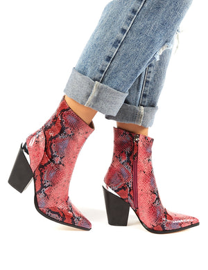 Heidi Snakeskin Block Heeled Western Ankle Boots