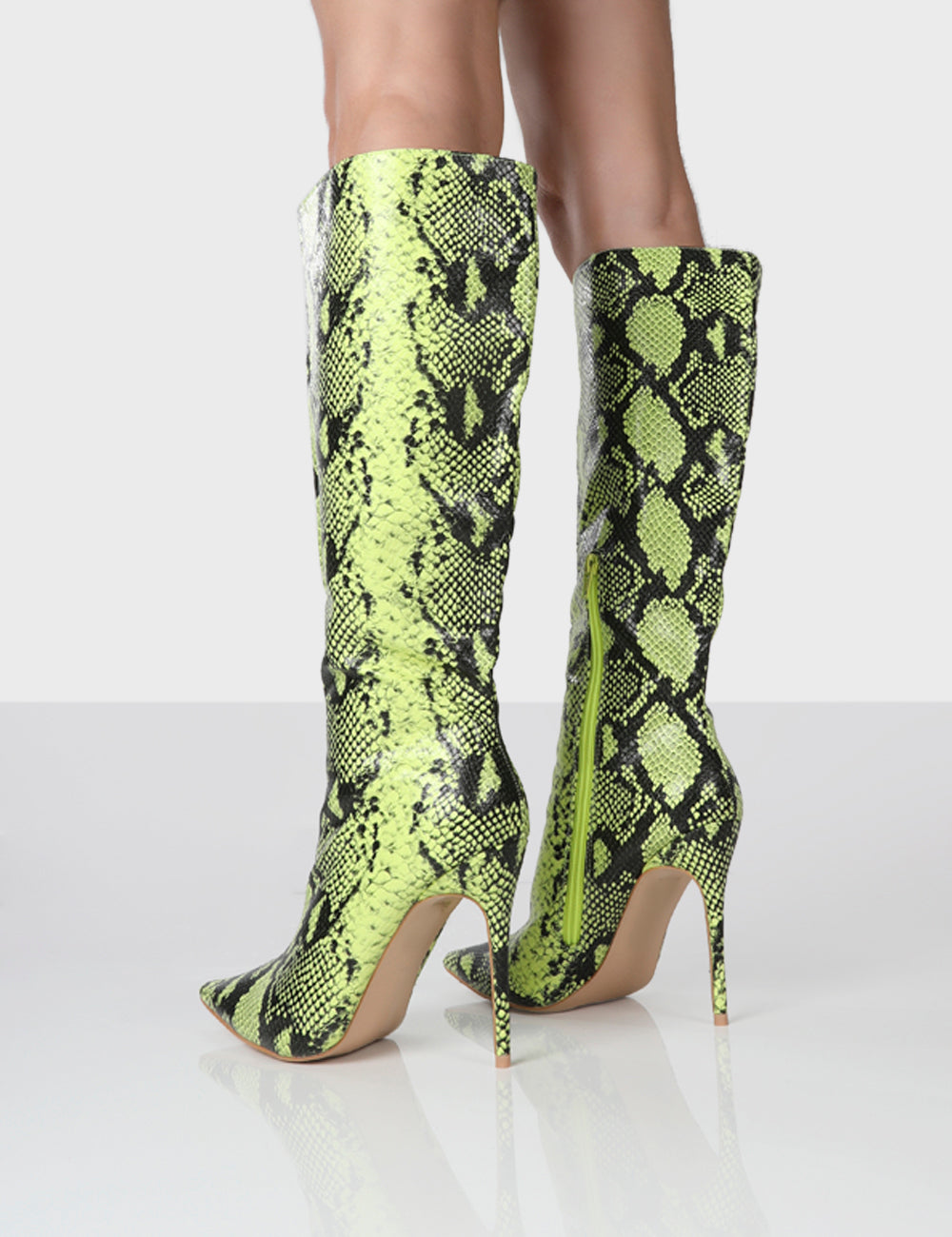 Horizon Yellow Croc PU Knee High Boots | Public Desire