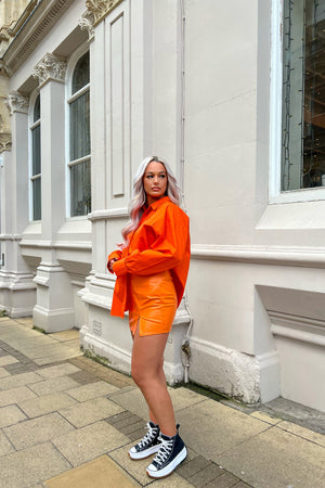 Oversized Pocket Poplin Shirt Orange