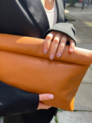The Aria Caramel Folded Detail Clutch Bag