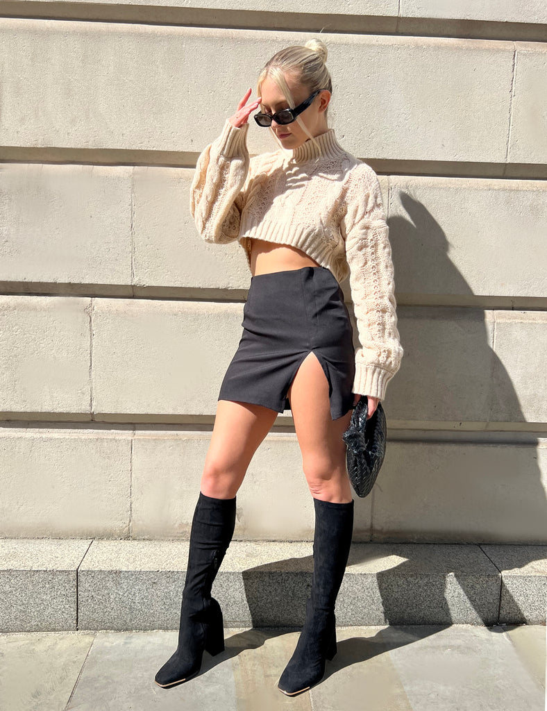 Split Front Mini Skirt Black | Kaiia
