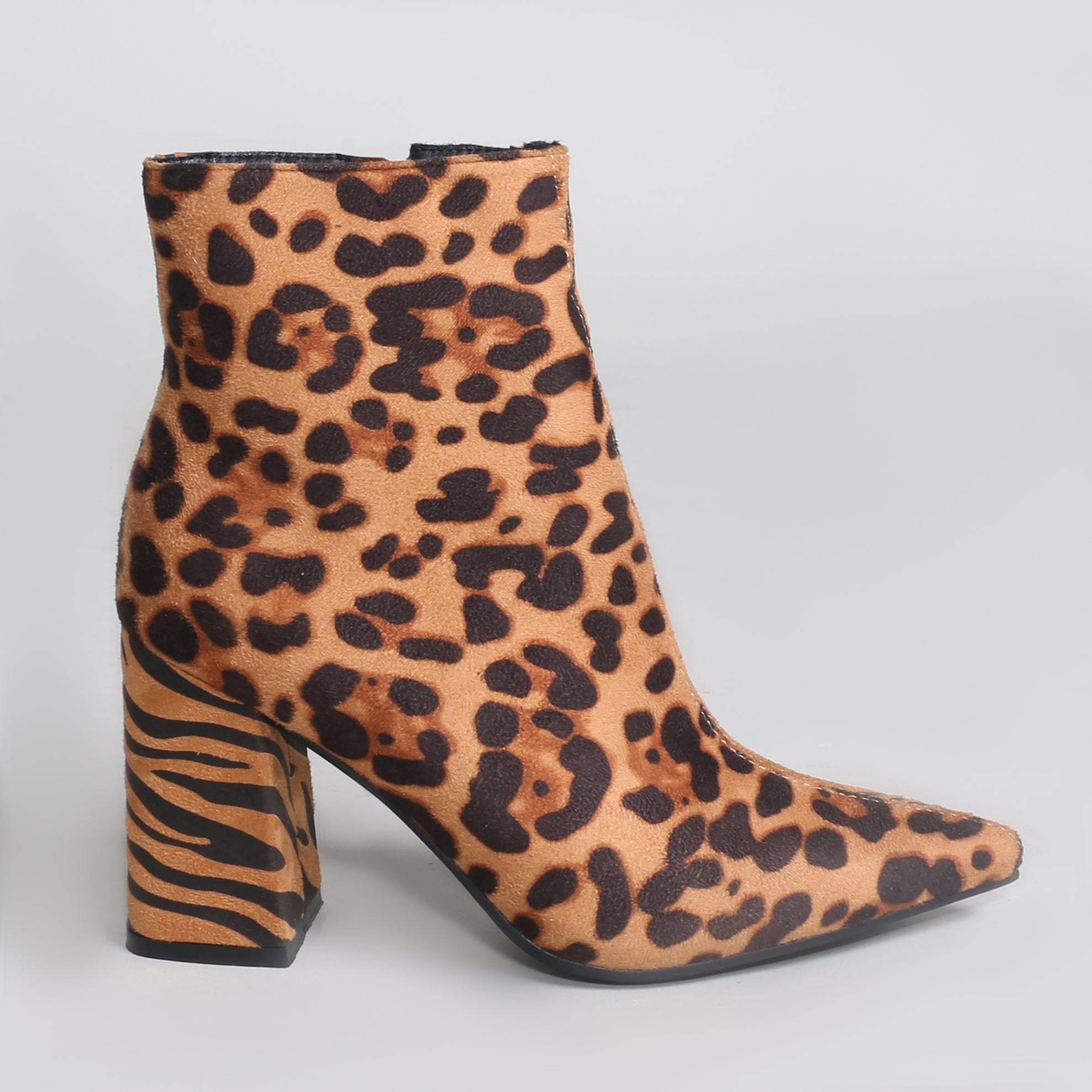 Chaos Contrast Pointed Toe Ankle Boots in Leopard and Tiger Print Public Desire