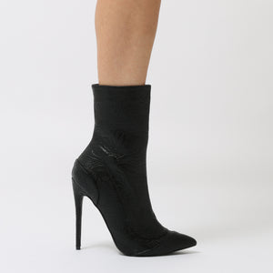 Regal Lace Up Side Embossed Ankle Boots in Black
