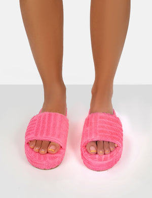 Juicy Pink Terry Towelling Slider Slippers