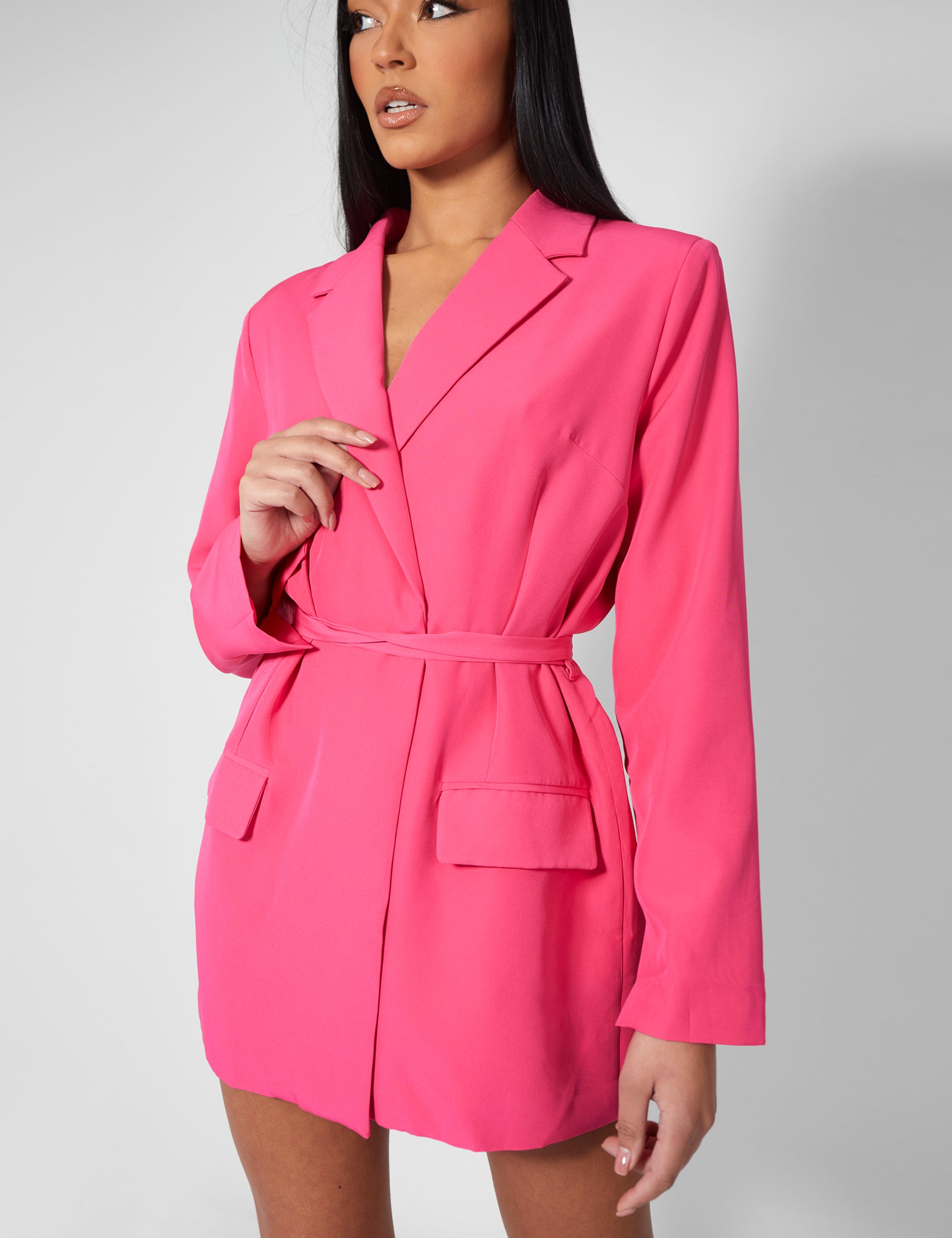 Wrap Belt Blazer Dress Pink Kaiia