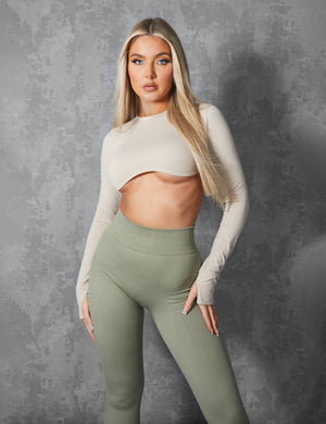 LONG SLEEVE UNDERBUST CROP TOP STONE