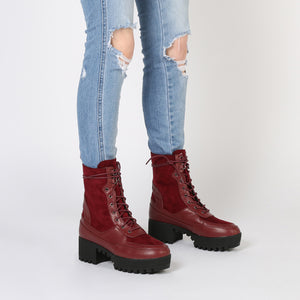 Khloe Chunky Sole Lace Up Ankle Boot in Bordeaux
