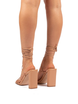 Kind Nude Lace Up Strappy Block Heels