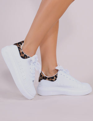 Bolt Platform Trainers in White and Leopard