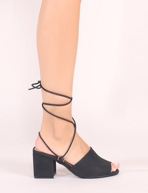 Paddington Lace Up Block Heeled Mules in Black
