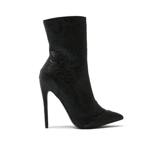 Regal Lace Up Side Embossed Ankle Boots in Black