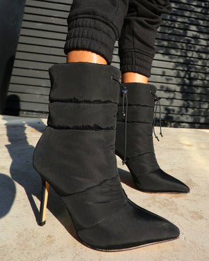 Kenza x Public Desire Reset Black Nylon Stiletto Padded Heeled Ankle Boots