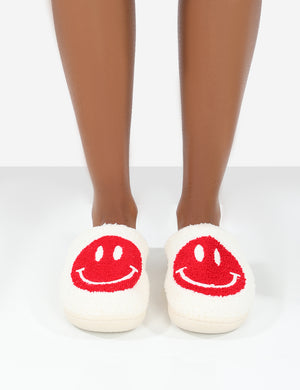 Smile Red Printed Smiley Face Slippers