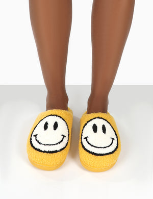 Smile Yellow Printed Smiley Face Slippers