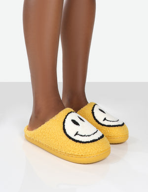 Smile Yellow Printed Smiley Face Slippers