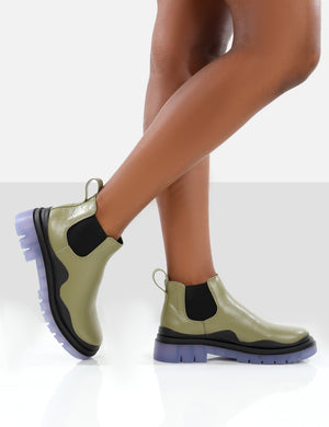 Myth Green Chunky Sole Chelsea Boots