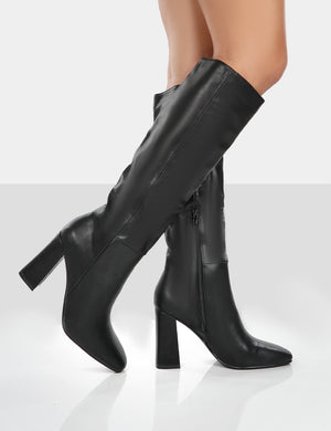 Dream On Black Knee High Block Heel Boots